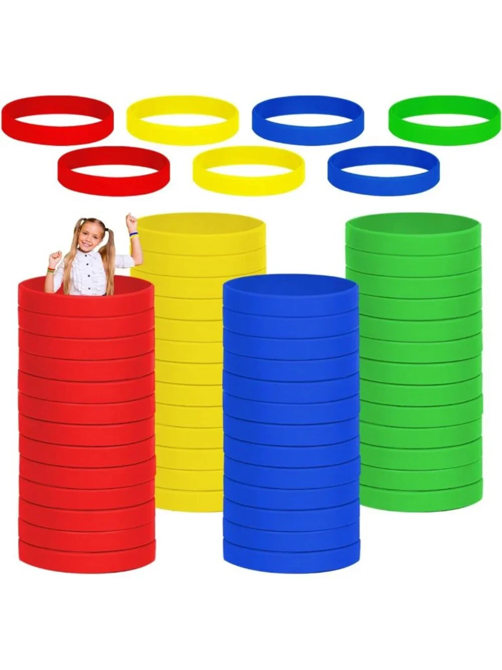 100PCS Kids Silicone Wristbands - Blank Elastic Bracelets for Parties